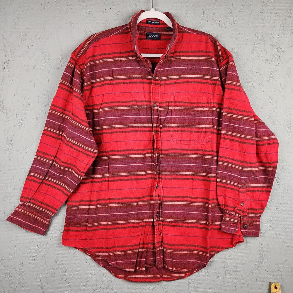 Vintage Gant Shirt Mens Large Red Cambridge Stripe Button Down Long Sleeve 90s